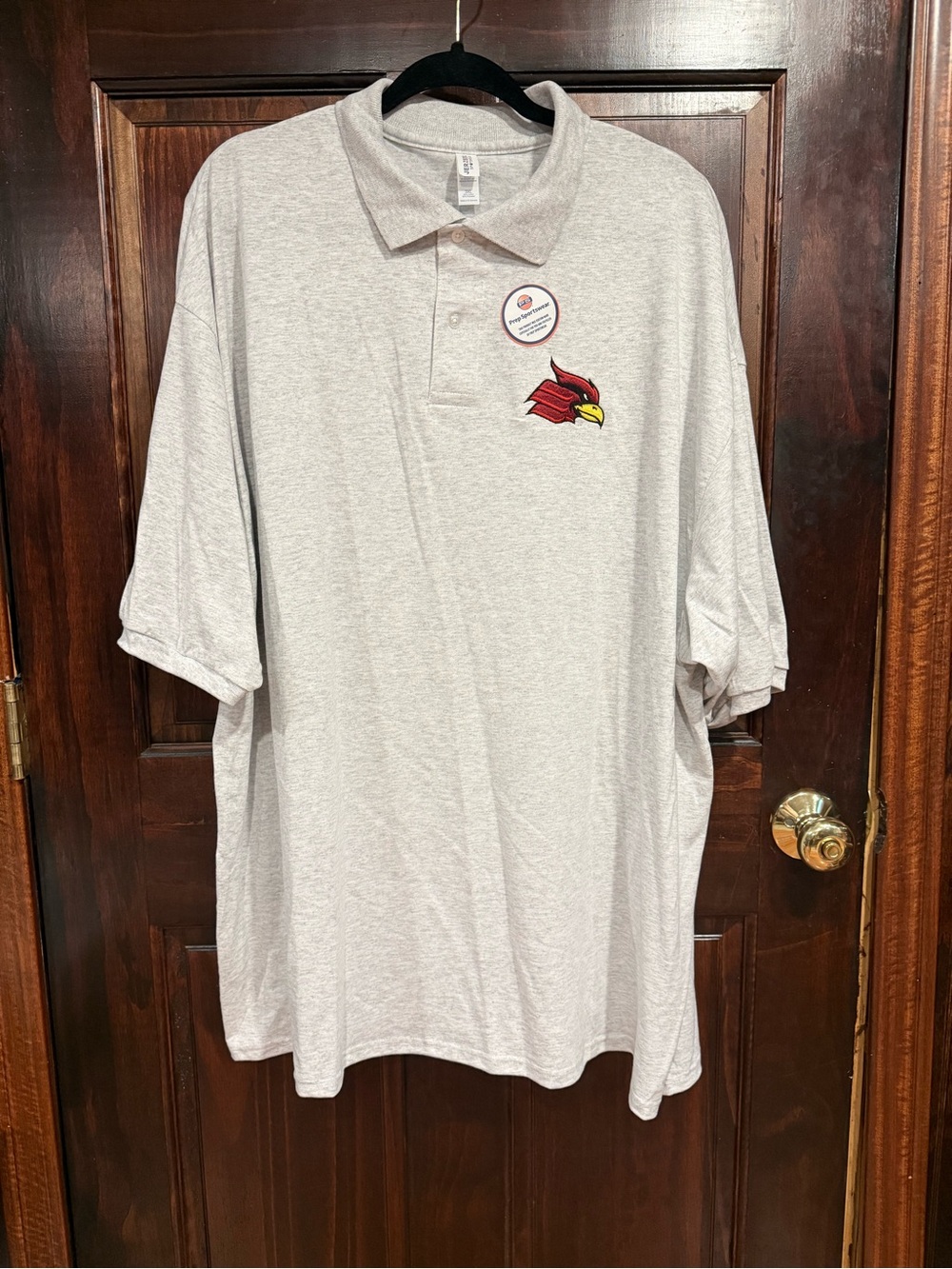 Men's Light Gray Polo Shirt with Embroidered Wheeling Jesuit Cardinal Logo
